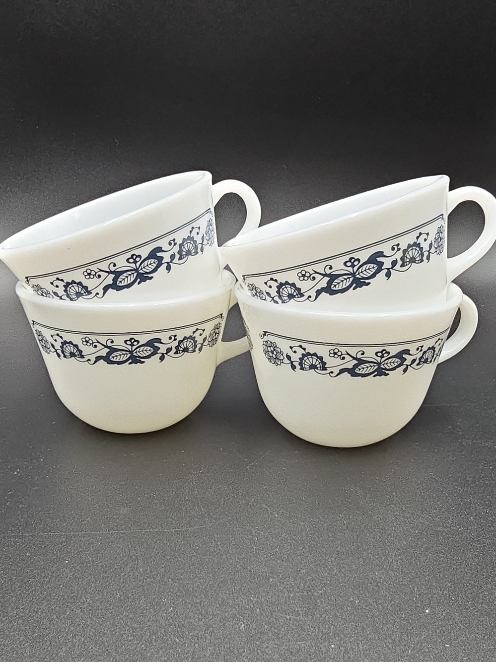 Corningware White Coffee Cups with Blue Floral Band - Set of 4